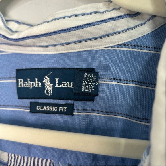 *RARE* Ralph Lauren Striped Blue White Patchwork Button Down Shirt Size XXL - Picture 3 of 5
